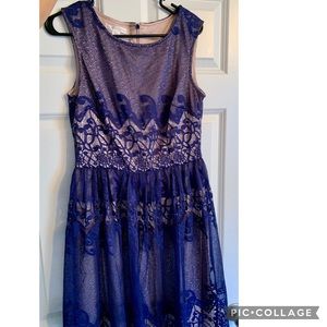 London times blue and beige lace dress sz 10